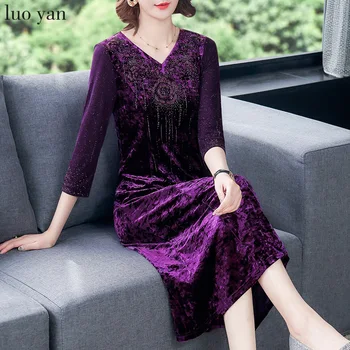 

Gold velvet dress female 2020 spring new fashion V-neck slim sexy dress large size M-5XL high quality elegant party vestidos