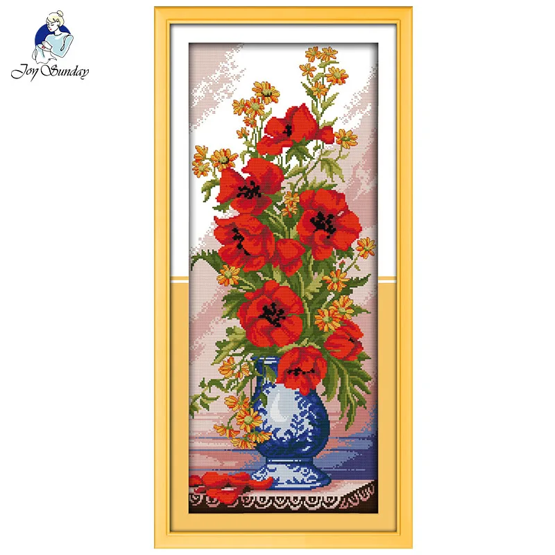 Joy Sunday Poppy celadon ваза 11CT DMC Печать на холсте 14CT Набор для вышивки крестиком Сделай Сам китайский Набор для вышивки крестиком домашний декор