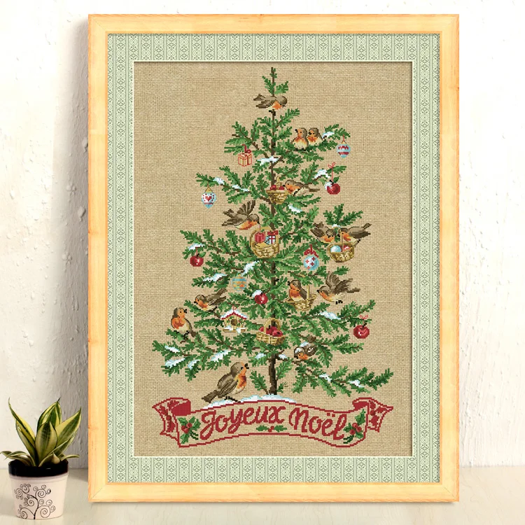 The Christmas tree with birds cross stitch kit cotton silk thread 18ct 14ct 11ct linen flaxen canvas stitching embroidery DIY cross stitch kit
