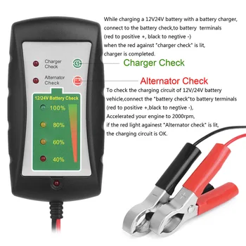 

Hot 12V/24V Car Battery Clip Tester LED Alternator Diagnostic Tester Check Battery Condition Alternator Charging for Car Motorcy