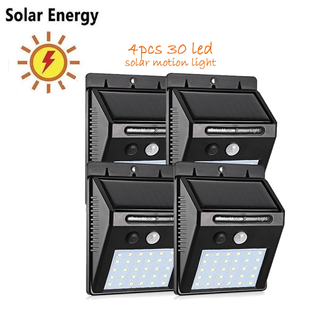 

4 pcs 30 LEDs Solar Powered Light Bulb PIR Motion Sensor 3 Modes Waterproof street wall spot floodlihgt lamp for garden path new