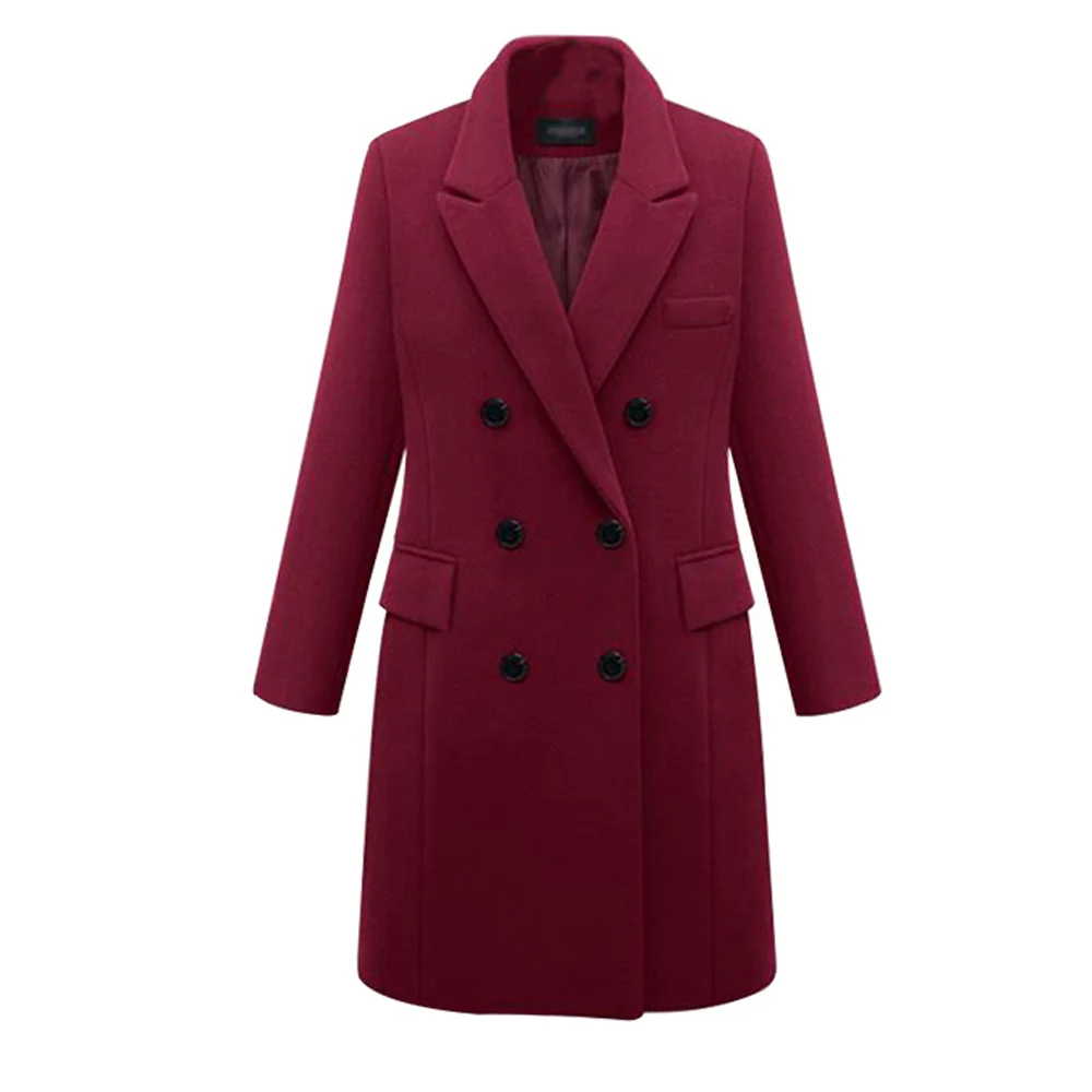 Wipalo Женское двубортное теплое шерстяное пальто с большими пуговицами,плюс сайз XL-6XL, модное повседневное пальто, осень/зима