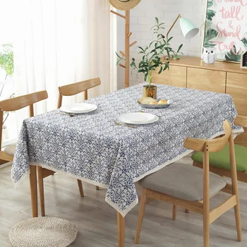 

Lanke Cotton linen printing Tablecloth With lace,Home Kitchen Decoration Dining Table Cover Tea TableCloth