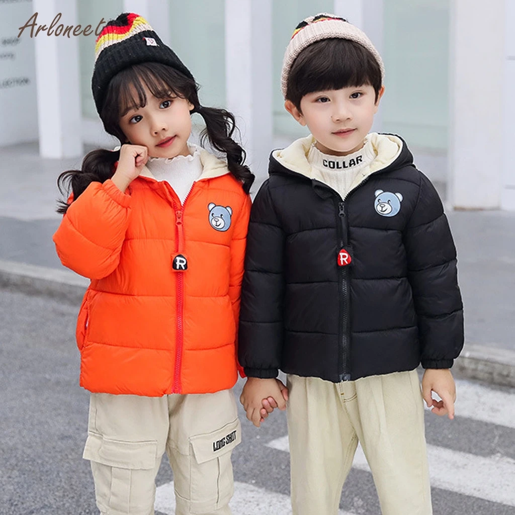 ARLONEET/детское осенне-зимнее пальто для маленьких мальчиков и девочек Детские плотные теплые куртки с капюшоном Детская верхняя одежда с капюшоном и рисунком