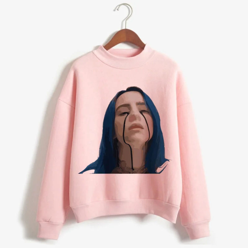 Billie Eilish Harajuku Забавный мультфильм водолазка толстовки для женщин осень зима теплый Bad Guy Графический Свитшот хип хоп толстовка женская - Цвет: H1589