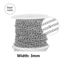 Elegant 18K Gold Stainless Steel Chains for DIY Jewelry Making - 10m Roll (Steel 3mm)