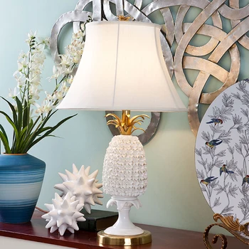

Modern Green Pineapple Shape Ceramic Table Lamp Abajurs Porcelain Living Room Home Decor Lamps Fabric Bedroom Lamp Luminaire