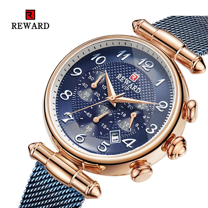 

2019 REWARD Date Chronograph Luxury Women Watches Fashion Top Brand Ladies Wrist Watch Lover Female Clock Mesh Steel Dress Watch