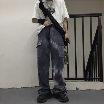 

Lychee Girls Tie Dyeing Women Bottoms Pants Casual Autumn Lady Cargo Pants Elastic Waist Loose Female Jogger Pants Trousers