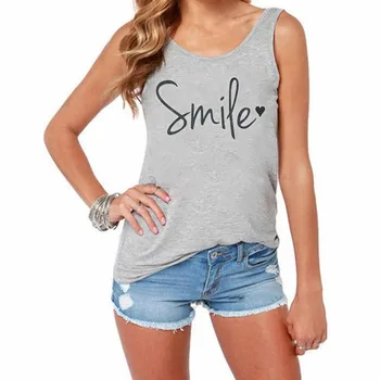 

Smile Letter Printed casual t shirt women plus size Printing summer top elegant Vest S-3XL shirt woman vestidos de verano #G6