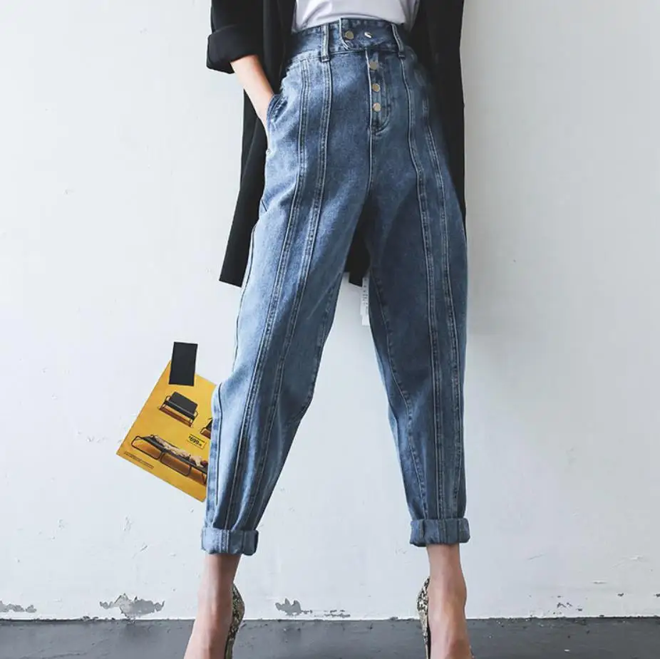 Осенние джинсы женские модные с высокой талией свободное джинсовое платье женские шаровары брюки bf джинсы для женщин