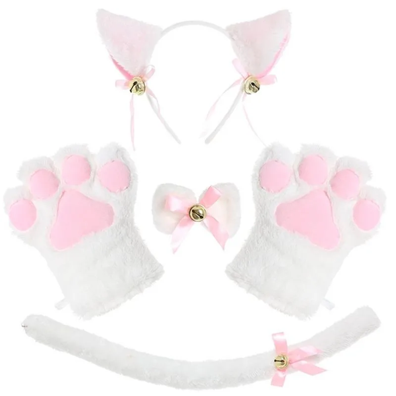 

Baby Cat Cosplay Costume Set Kitten Tail Ears Collar Paws Gloves for Halloween Party Neko Fantasy Set Photography Accessories