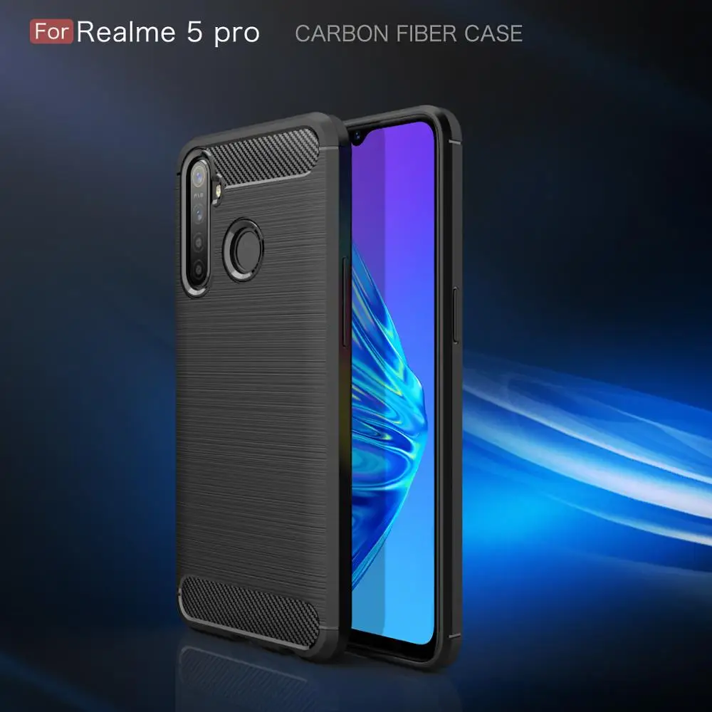 Гибридный чехол из матового углеродного волокна для OPPO Realme 5 Pro мягкий