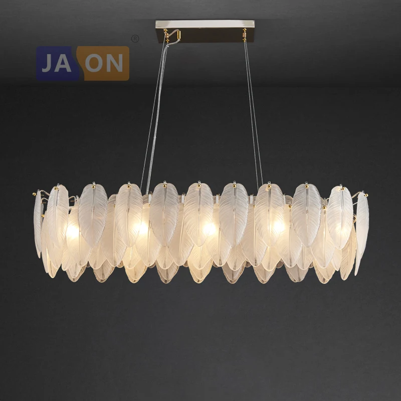 

LED White Glass Goose Feather Round Gold Chrome Silver Oval Chandelier Lighting Lustre Suspension Luminaire Lampen For Foyer