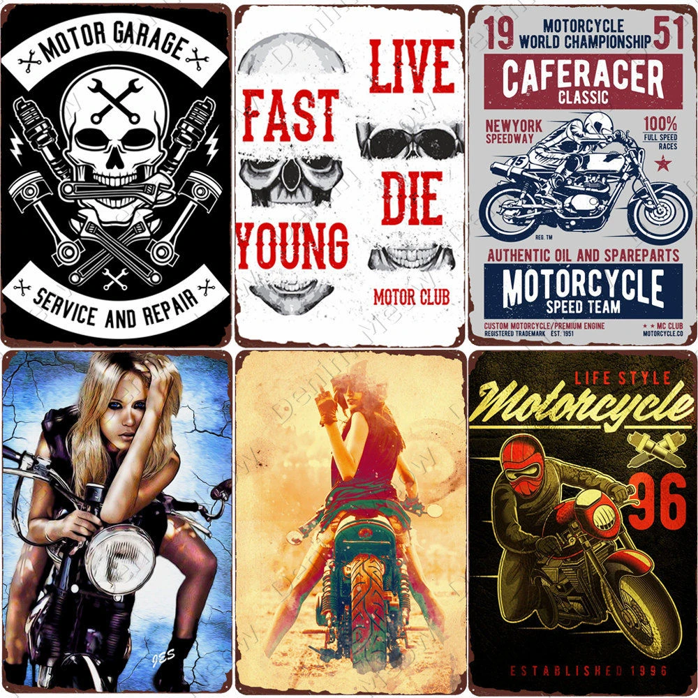 Metal Tin Signs Motorcycle Plaque Art Wall Poster Iron Vintage Garage Paintings