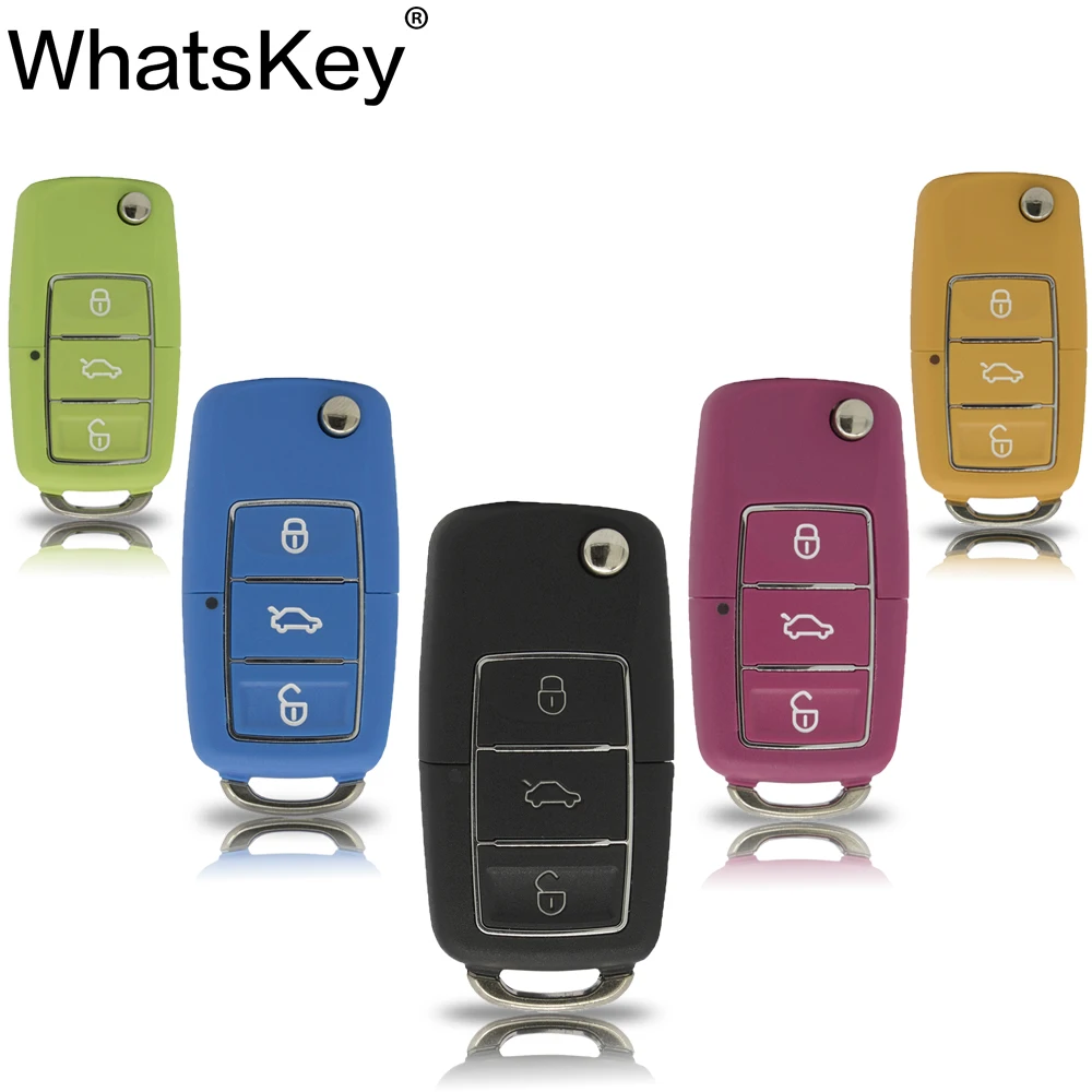 

WhatsKey Colour Flip Folding Remote Car Key Shell For Volkswagen VW Golf Jetta Passat Beetle Polo Bora 3 Button Uncut HU66 Blade