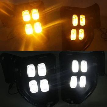 

CSCSNL 1 Pair Car LED Daytime Running Light for Toyota Hiace DRL 2014 2015 2016 LED Fog Light Cover with yellow turn signal