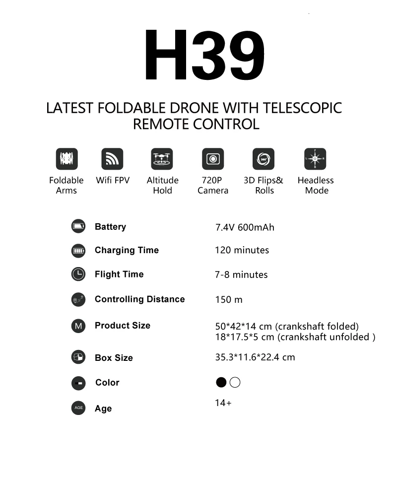 JJR/C JJRC H39WH Wi-Fi FPV с камерой 720P Высокая фиксация складной рычаг приложение RC дроны FPV Квадрокоптер Вертолет игрушка RTF VS H37 H31