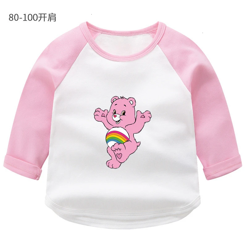 Summer O-Neck Tops Boys Girls Care Bears splice color Long sleeve T-shirt Kid Children Cartoon T shirt Baby - Цвет: as picture