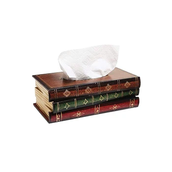 

1 pcs Tissue Box Delicate Decorative Wooden Book Shape Simulation Tissue Container for Restaurant Home Hotel Library