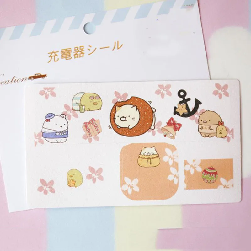 

1sheet Creative Sumikko Gurashi Corner Creature USB Mobile phone Protector Charger stickers phone pink pig sticker Classic Toys