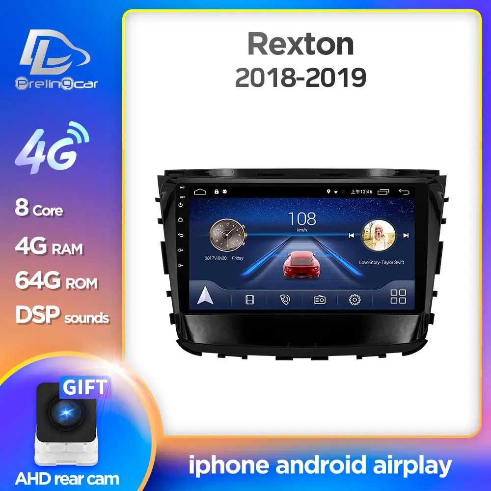 Prelingcar Android 9.0 For Rexton 2018 2019 Car Radio Multimedia Video Player GPS Navigation NO DVD 2 Din Octa-Core DSP 2.5D IPS