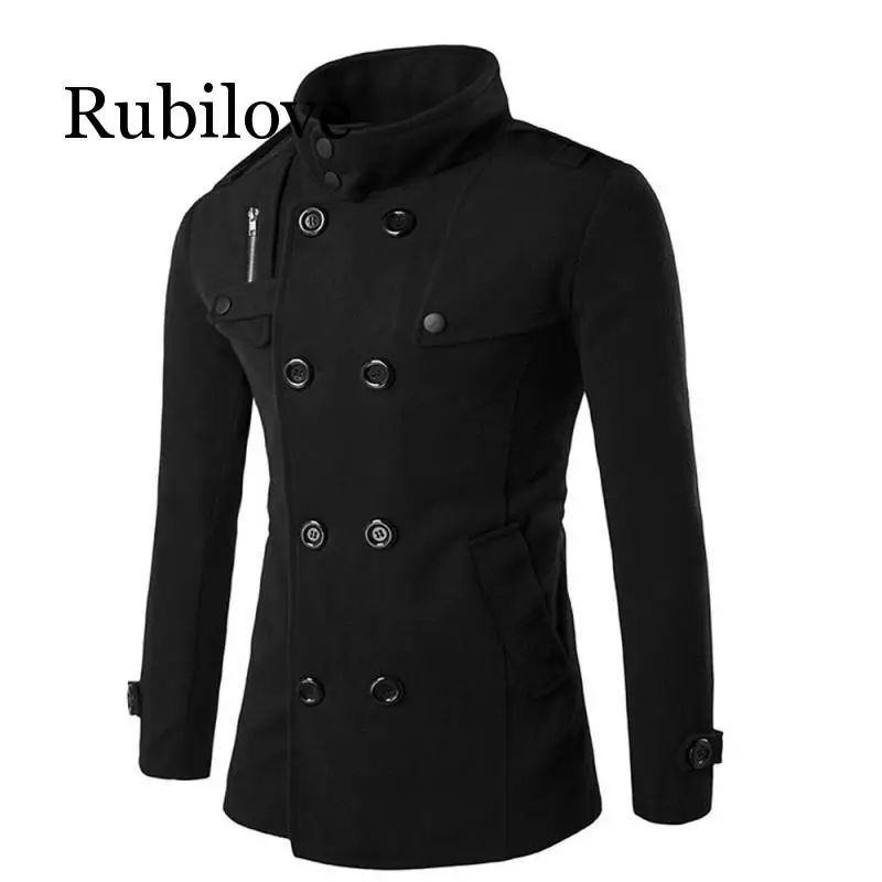 

Rubilove 2019 New Autumn Winter Fashion Men Slim Double Row Button Lapel Collar Coat Jacket Male Casual Warm Zipper Solid Outwea