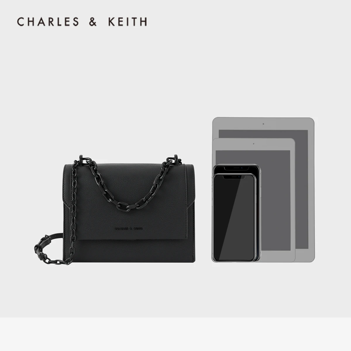 Black Front Flap Chain Handle Crossbody Bag - CHARLES & KEITH ES