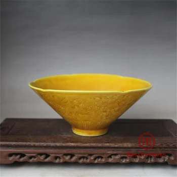 

Daming Hongzhi Yellow Glaze Cloud Phoenix Bowl Hand-crafted Old Goods Antique Vase Decoration Porcelain Collection Home Decor