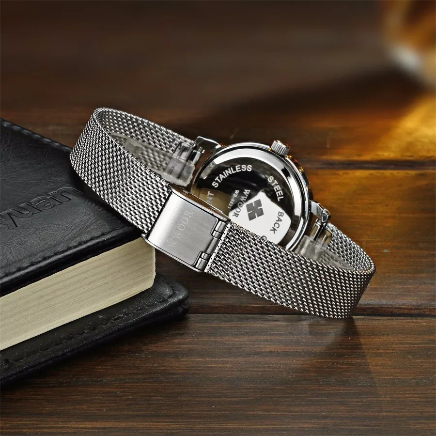 

WWOOR Genuine Product Women's Clean Steel Mesh Belt Quartz Watch Night Light Water-Resistant Watch WOMEN'S Watch