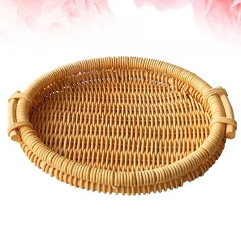 

Hand-woven Rattan Tray Bread Basket Container Multifunction Storage Basket for Dried Fruits Snacks (Round)