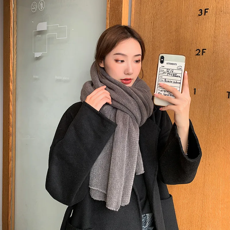 

new cold-proof solid color scarf ladies autumn and winter red imitation cashmere men's scarf knitted shawl custom wool scarf