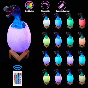 

Dinosaur Egg Bedside Lamp 16 Colors Changing Dinosaur LED Night Light for Kids with Touch Function Remote Control 4 Modes