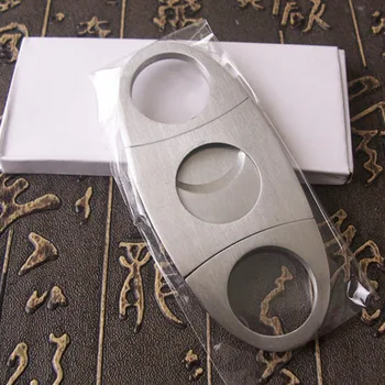 

1Pcs Cigar Accessories Double Blades Household Merchandises Silver Stainless Steel Pocket Cigar Cutter Knife Gadgets DoubleEdged