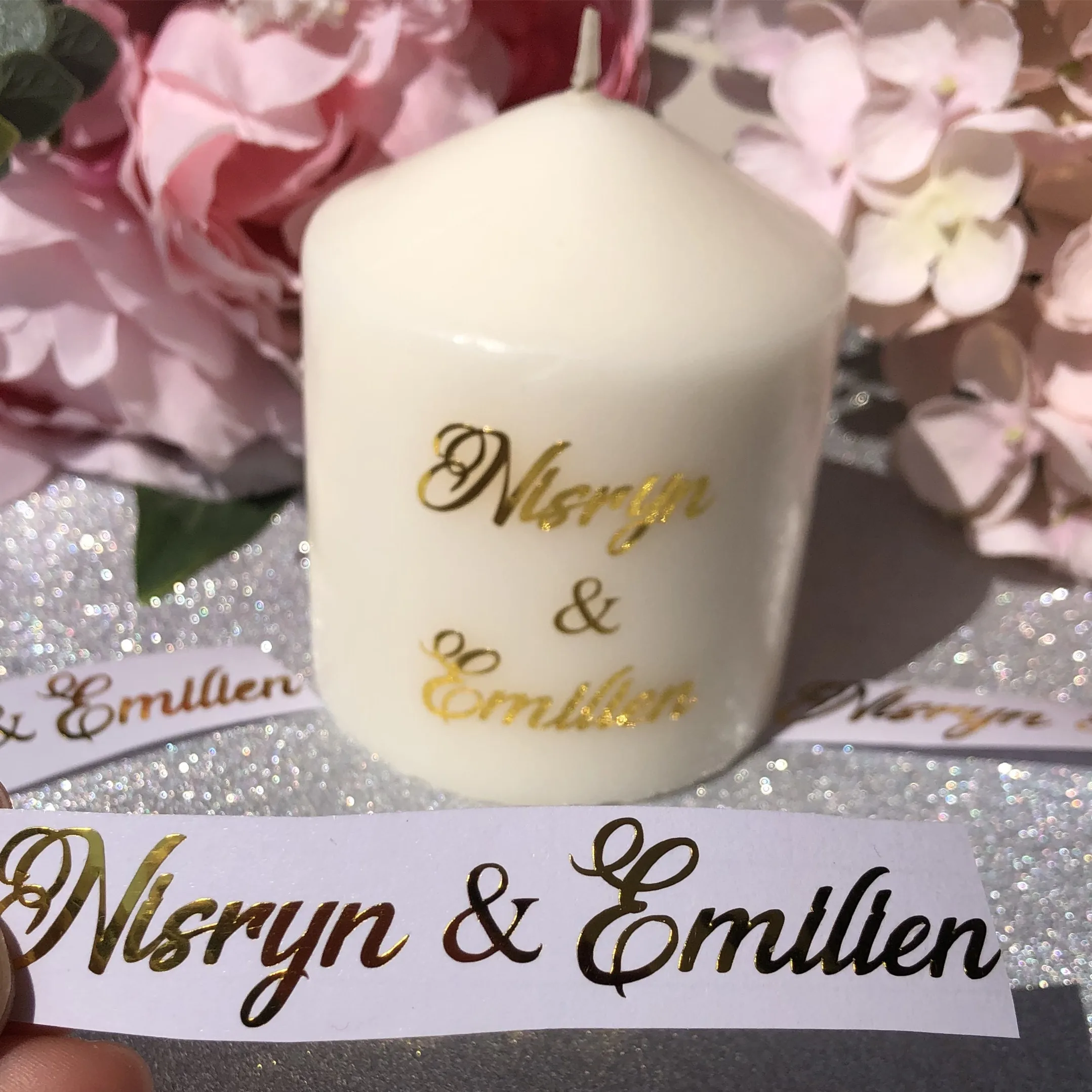 Personalized Candle Stickers Vinyl Name Decals Gold Candles Intitials