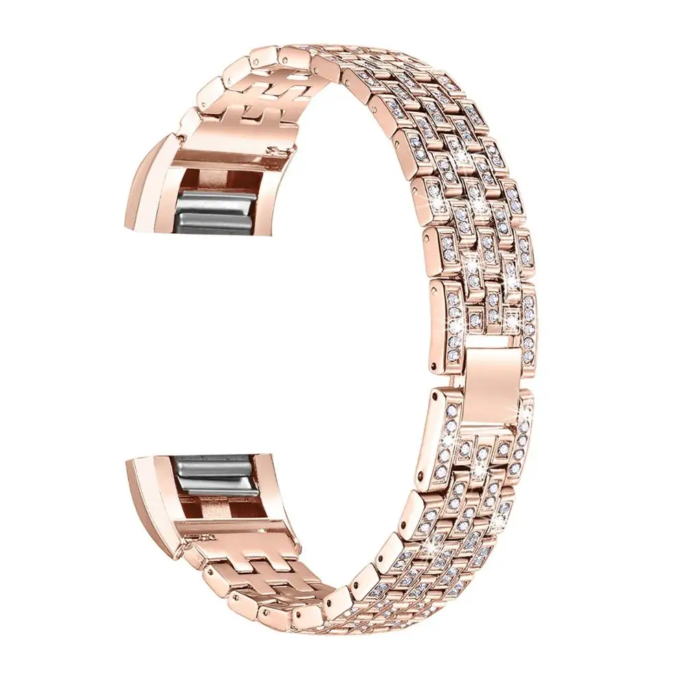 rose gold 2 OULUCCI металлический ремешок из нержавеющей стали для браслета Fitbit charge 2 горный хрусталь ремешок для Fitbit charge 3 ремешок умный браслет для женщин - Цвет: rose gold 2