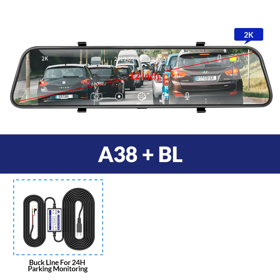 E-ACE 10 дюймовый сенсорный автомобильный видеорегистратор Потоковое вещание зеркало заднего вида приборная Камера FHD 1080P видео Регистраторы Двойной объектив с заднего вида Камера - Название цвета: A38-BL