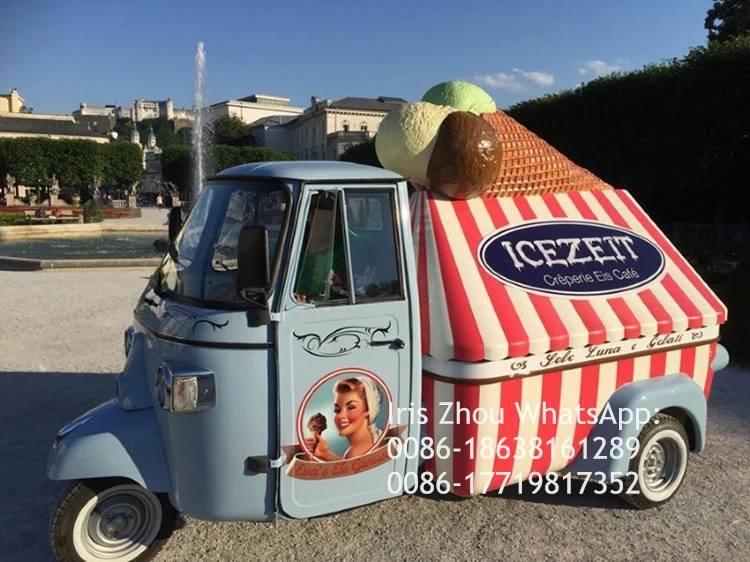 Мини коммерческий караван Piaggio Ape Электрический мобильный мороженое пищевой грузовик