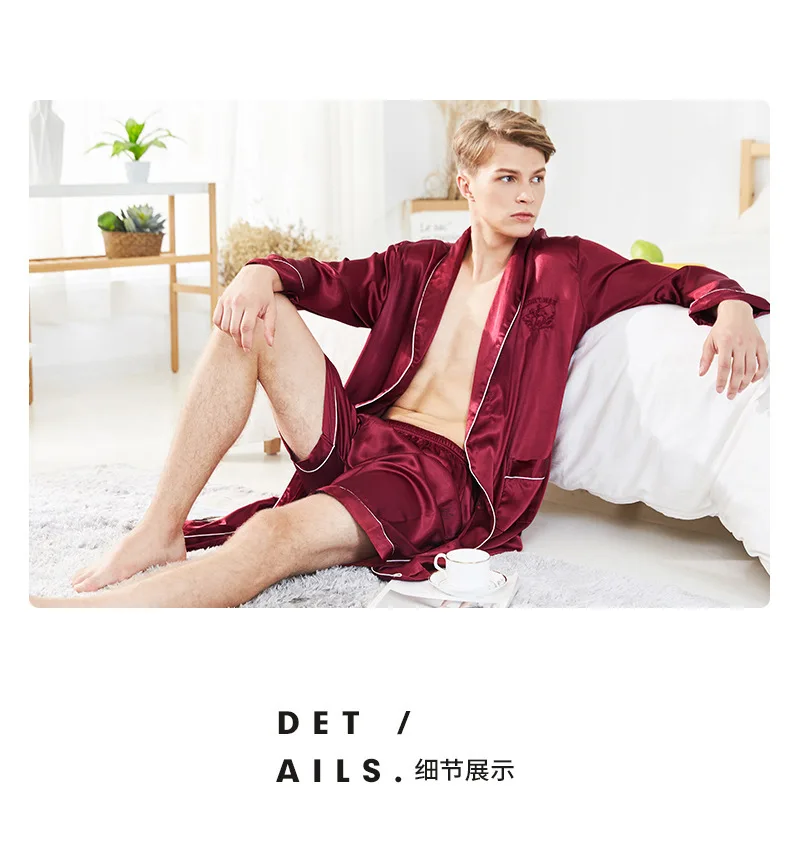 Men's pyjamas spring and summer single shorts pajama pants home wear Imitation silk pyjamas