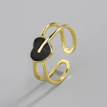 

925 sterling silver open ring Normcore black heart INS irregular line double layer ring Femme Punk Ring Accessories Gift