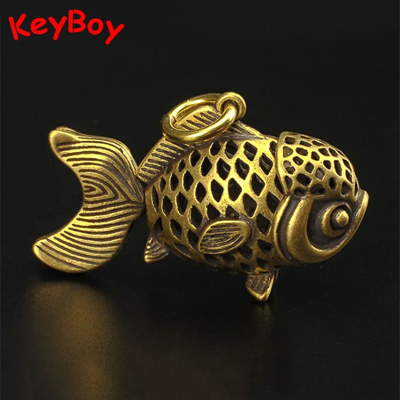 Pure Brass Hollow Big Tail Goldfish Keychain Pendants Movable Tail And