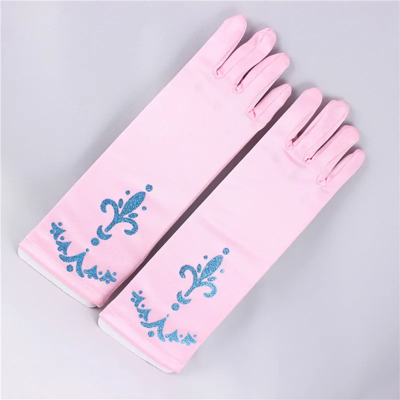 Kids Princess Cosplay Gloves Baby Girl Anna Dress Up Mitten Bows Printed Party Gloves Children Fingerless Oversleeve For Girls