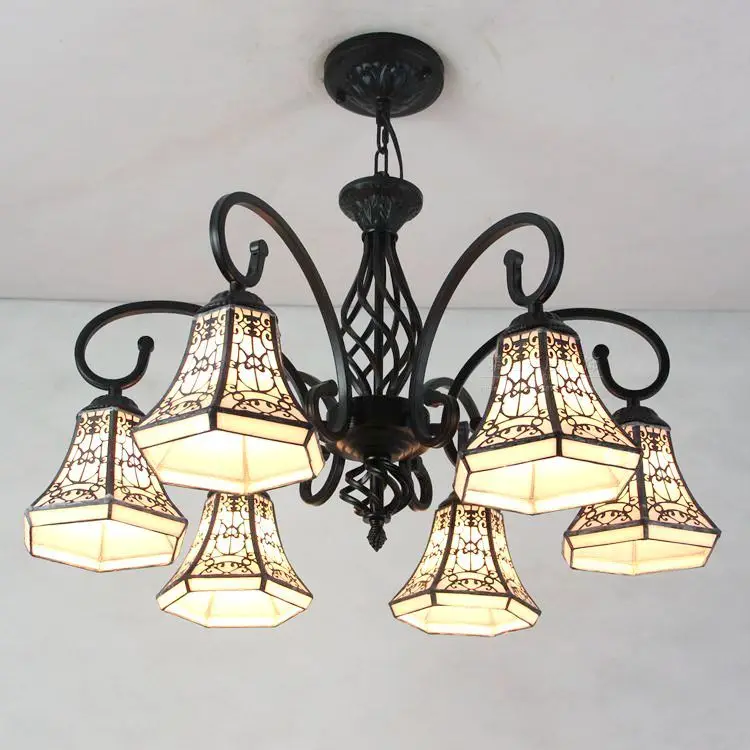 

Modern Tiffany Baroque Stained Glass Suspended Luminaire E27 Led Iron Chain Pendant Light Lamp For Home Parlor Dining Room