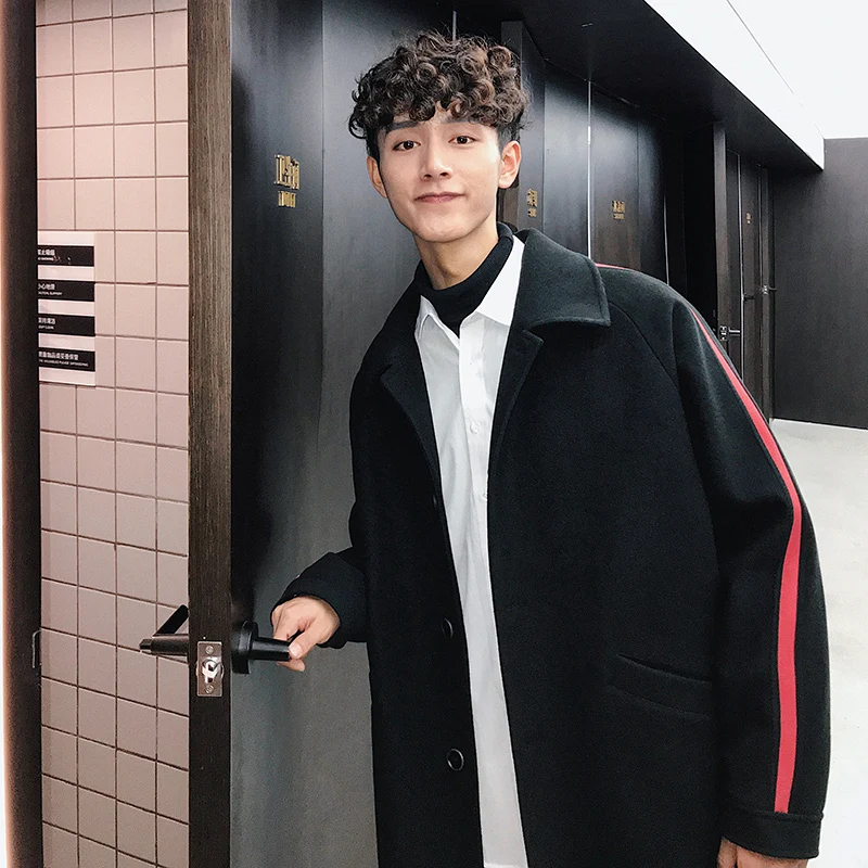 

Large size spring new style fashion trend men's lapel long woolen coat youth jacket made of high quality materials Casual