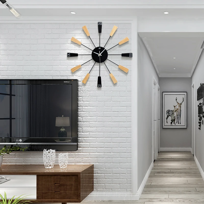 

Nordic Wooden Wall Clock Living Room Home Fashion Simple Creative Clock Personality Zegar Scienny Mute Clock Quartz 6DJ321