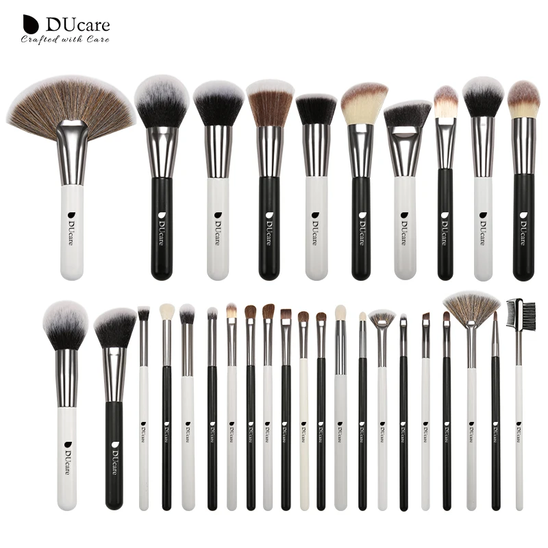 DUcare Black/WhiteProfessional кисти для макияжа с сумкой из натурального козьего волоса основа для пудры консилер контур глаз Смешивание 31 шт