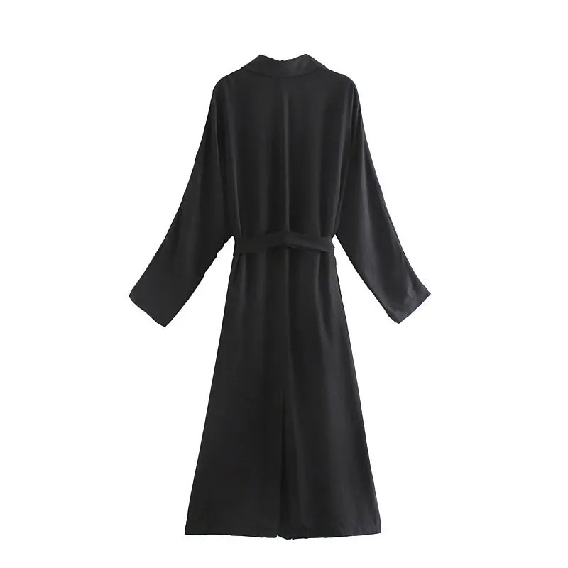 Увядший зимний Тренч Женский английский винтажный офисный женский кимоно элегантные пояса вырубленные черные длинные кардиганы, пальто для женщин - Цвет: Черный