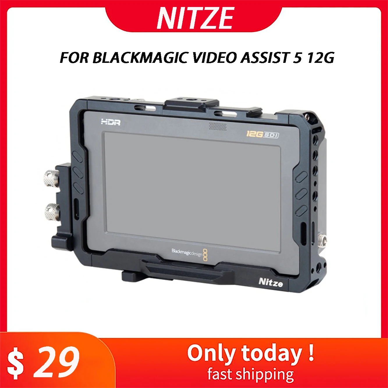 Nitze Monitor Cage for Blackmagic Video Assist 5 12G-SDI/HDMI with