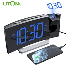 

LITOM HM353 FM Radio Projection Alarm Clock With Dual Alarm Snooze Function With USB Charging Port 5'' Large Display Sleep Timer