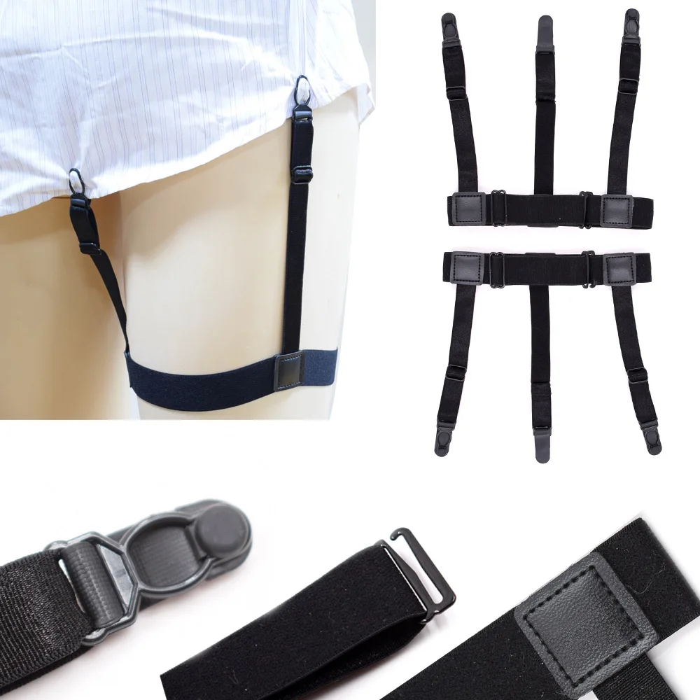 

2pcs/pair Mens Shirt Stays Garters Elastic Nylon Adjustable Shirt Holders Crease-Resistance Belt Shirt Suspenders Clips